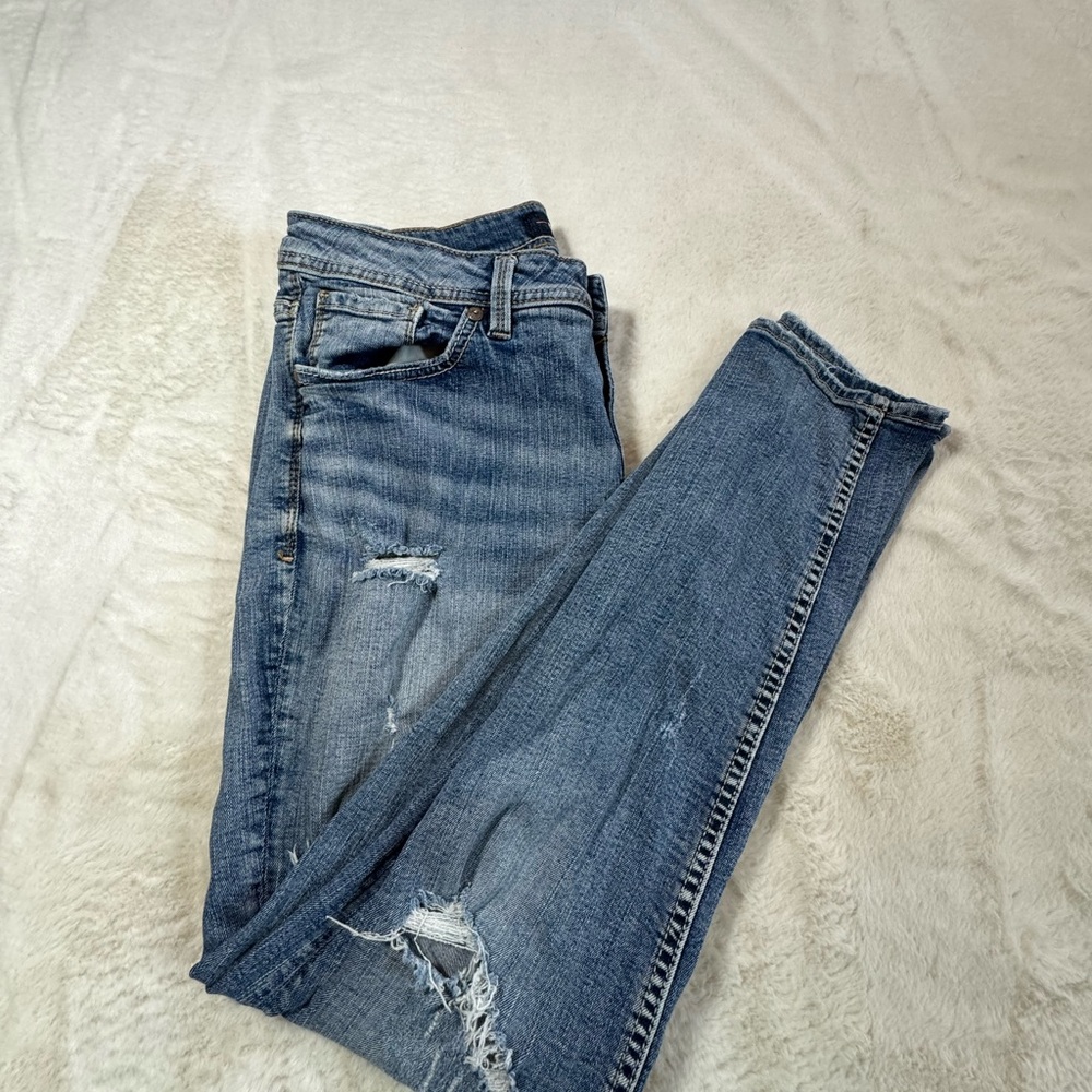 Silver Boyfriend Jeans Womens 28x27 Button Fly Distressed Raw Hem Cuffed Grunge